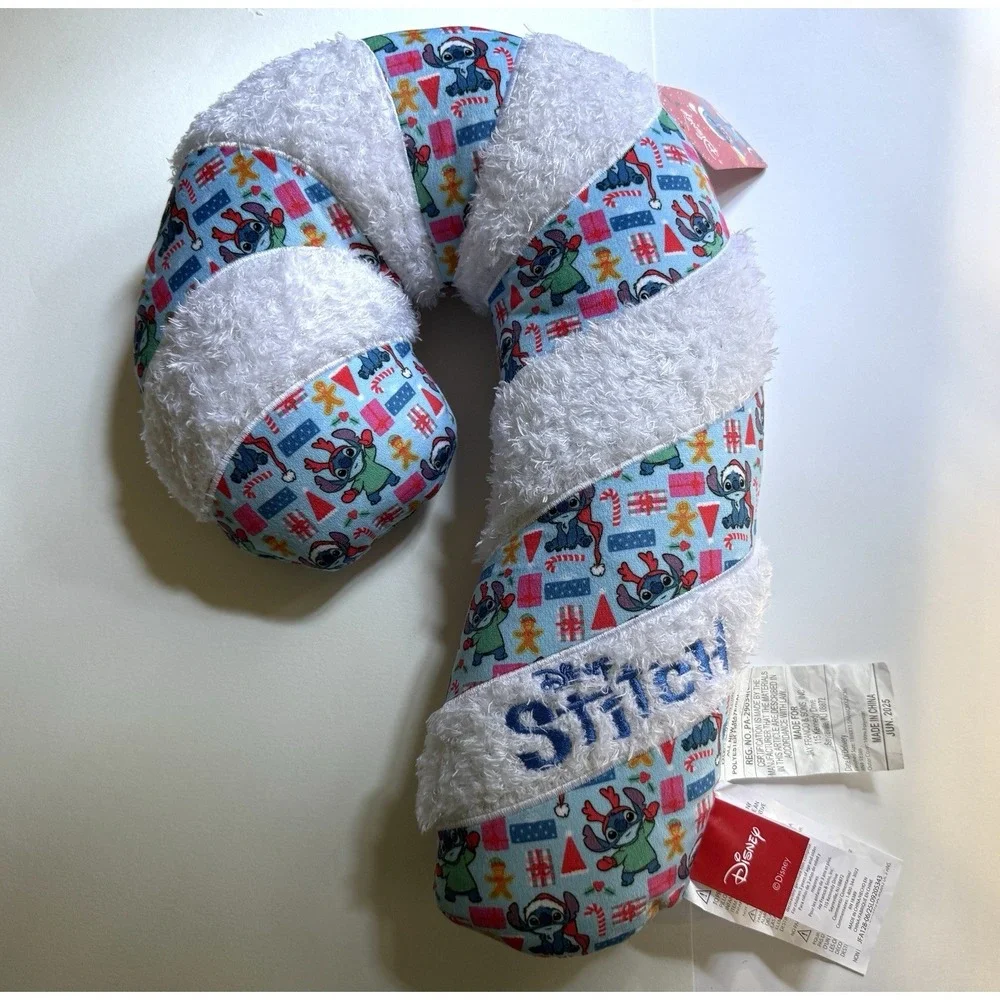NWT Disney‎ Stitch Christmas Candy Cane Plush Decorative Pillow Holiday